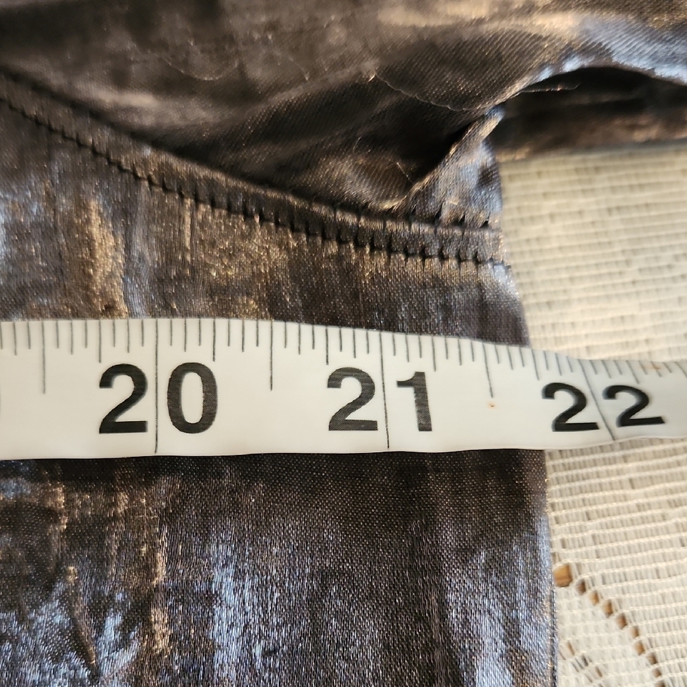 Metallic Crushed Satin Button-Up Blouse - Charcoal Gray L - Picture 9 of 11